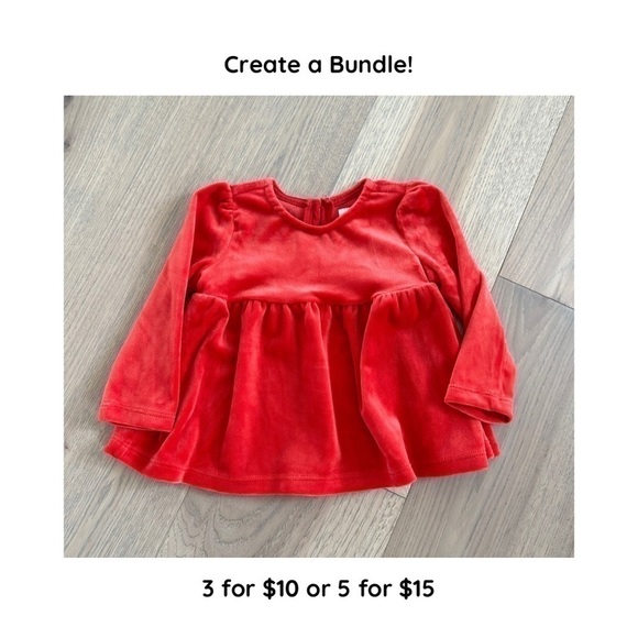 Baby Gap Girls Red Velour Peplum Crew Neck Long Sleeve Top Size 12M - Picture 1 of 8
